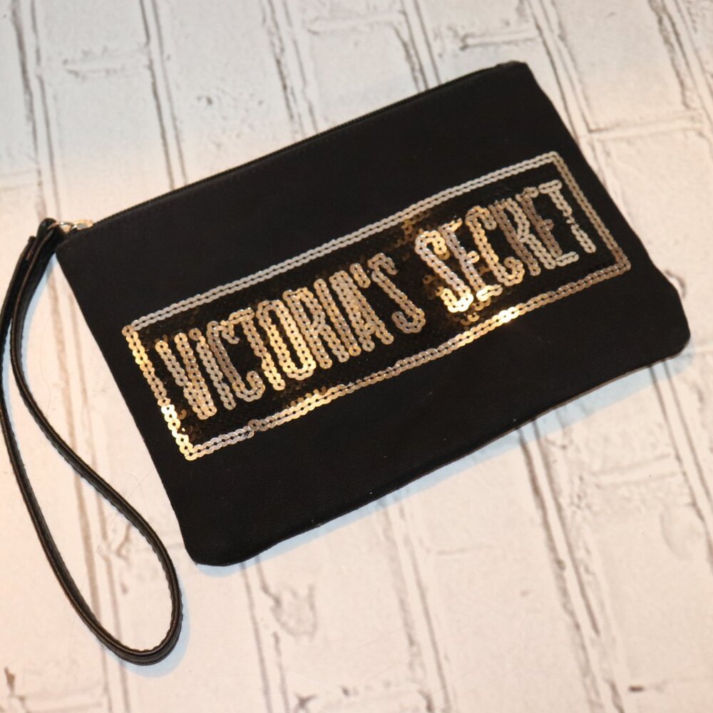 🖤✨ Victoria’s Secret Sequin Zipper Bag · Black + Silver · 9" × 6" - Picture 2 of 5
